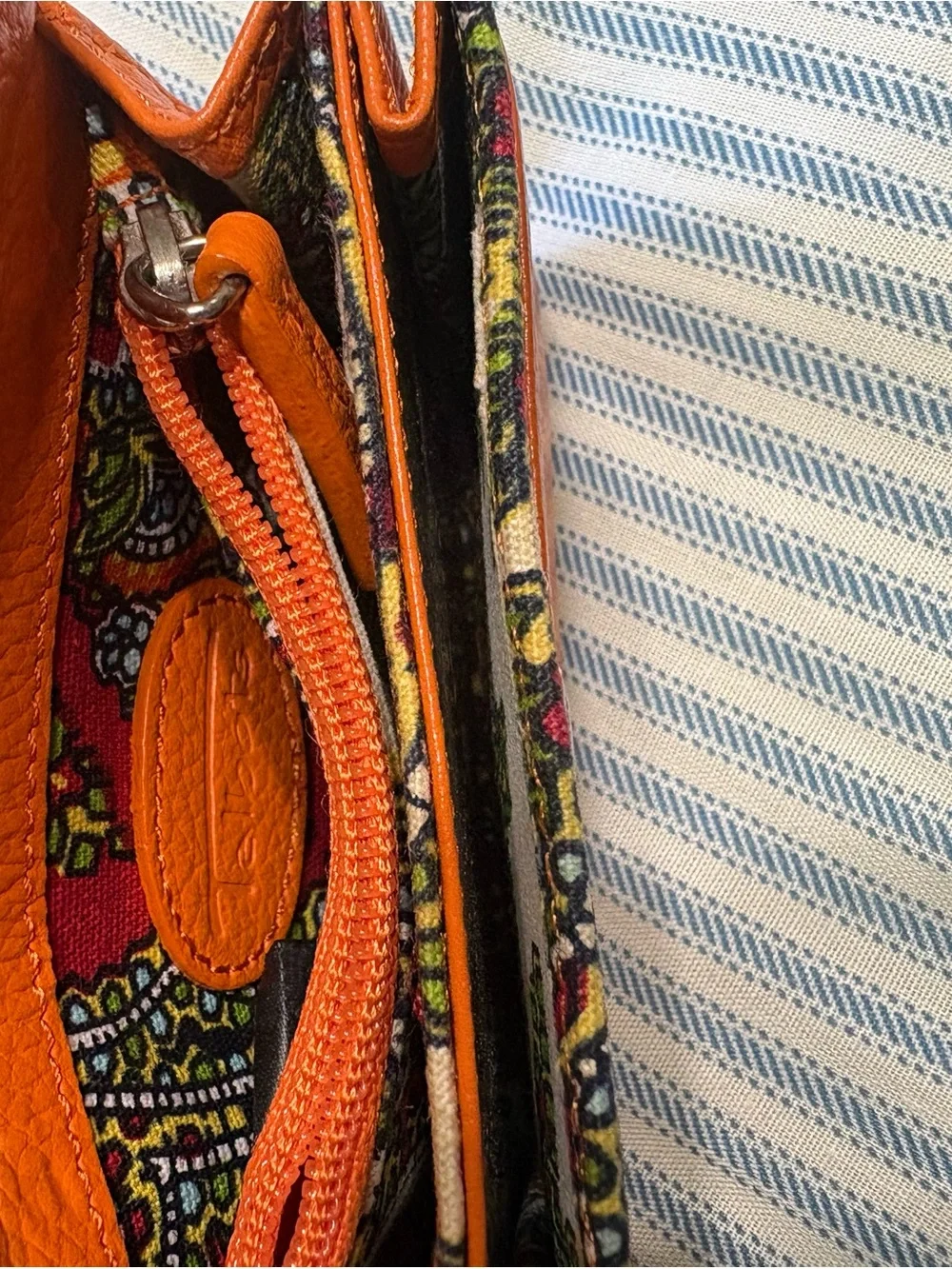 Talbots Orange Pebbled Leather Key Card Wallet